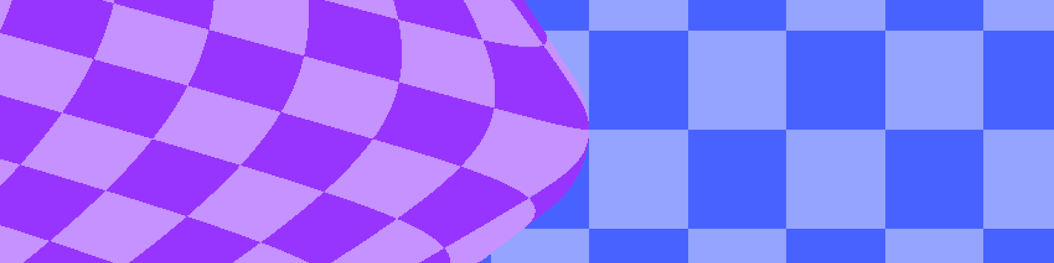 A normal blue checkerboard pattern on the right, and a warped purple checkerboard on the left. The purple area is actually on the other end of a portal, but there is no visual indicator of the portal.